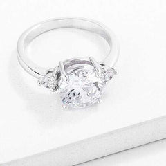 Classic Three Stone Clear CZ Engagement Ring