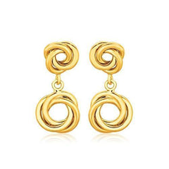 14k Yellow Gold Love Knot Stud Earrings with Drops