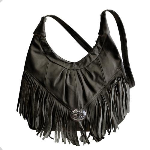 Black Soft Leather Hobo With Fringe