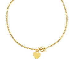 Toggle Necklace with Heart Charm in 14k Yellow Gold, size 17''