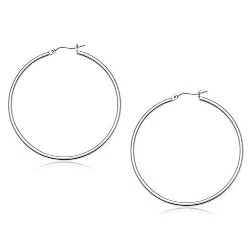 14k White Gold Polished Hoop Earrings (50 mm)