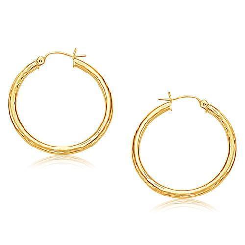 14k Yellow Gold Hoop Earring with Diamond-Cut Finish (30 mm Diameter)