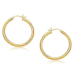 14k Yellow Gold Hoop Earring with Diamond-Cut Finish (30 mm Diameter)