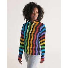 Womens Hoodies, Rainbow Stripe Style Hooded Shirt