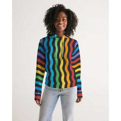 Womens Hoodies, Rainbow Stripe Style Hooded Shirt