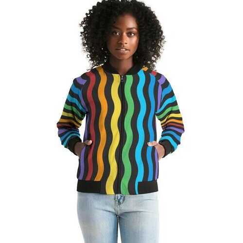 RAINBOW STRIPES Classic Womens Bomber Jacket