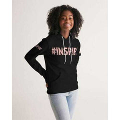 Inspire Black Peach Womens Hoodie with Sleeve Text