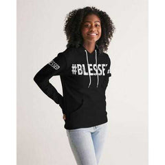 Blessed Black White Womens Hoodie with Sleeve Text