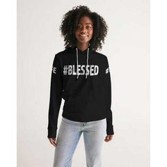 BLESSED LIFE Black White Womens Hoodie with Sleeve Text