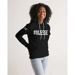 BLESSED LIFE Black White Womens Hoodie with Sleeve Text