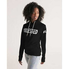 BLESSED LIFE Black White Womens Hoodie with Sleeve Text