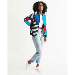 Gridline Colorful Style Womens Bomber Jacket