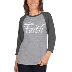 Womens Sport Tees, Inspire Faith Graphic Text Style Raglan Shirt