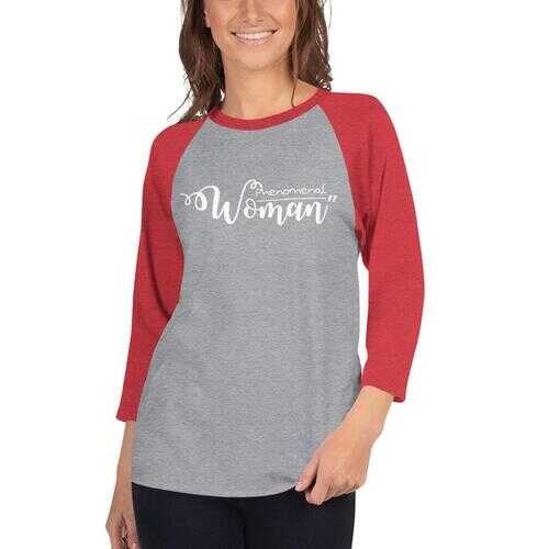 Womens Sport Tees, Phenomenal Woman Graphic Text Style Raglan Shirt