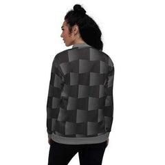 Womens Jackets, Black and Gray 3D Square Style Bomber Jacket