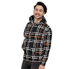 Mens Hoodies, Black and Orange Tartan Style Hooded Shirt