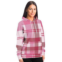 Womens Hoodies, Pink and White Plaid Style Hooded Shirt