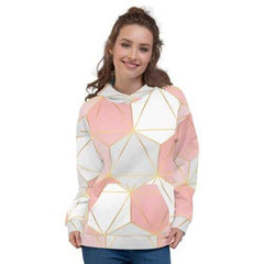 Womens Hoodies, Pink Gray and White Geometric Style Hooded Shirt