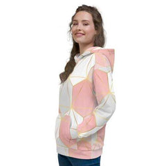 Womens Hoodies, Pink Gray and White Geometric Style Hooded Shirt