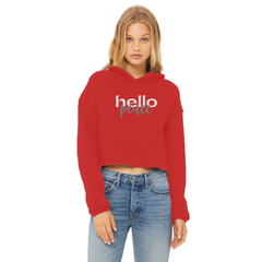 Peach Marble Hello Peace Graphic Style Ladies Cropped Raw Edge Hoodie