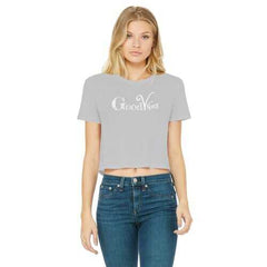 Good Vibes Graphic Style Classic Womens Cropped Raw Edge T-Shirt