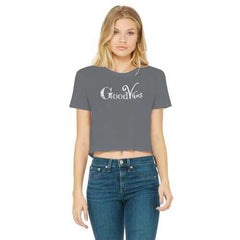 Good Vibes Graphic Style Classic Womens Cropped Raw Edge T-Shirt