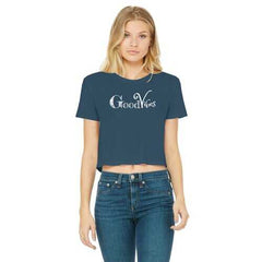 Good Vibes Graphic Style Classic Womens Cropped Raw Edge T-Shirt