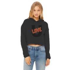 Love U Graphic Style Cropped Raw Edge Hoodie