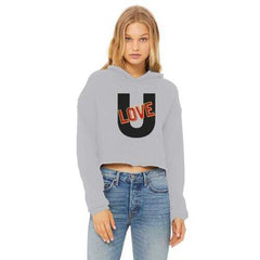 Love U Graphic Style Cropped Raw Edge Hoodie