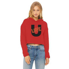 Love U Graphic Style Cropped Raw Edge Hoodie