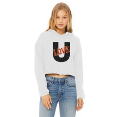 Love U Graphic Style Cropped Raw Edge Hoodie