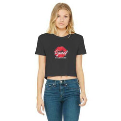 Sweet Valentine White Graphic Text Women's Classic Cropped Raw Edge T-Shirt