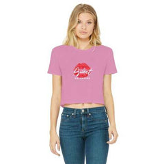 Sweet Valentine White Graphic Text Women's Classic Cropped Raw Edge T-Shirt