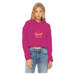 Sweet Valentine White Graphic Text Cropped Raw Edge Hoodie