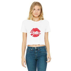 Sweet Kiss Red Lipstick Style Women's Classic Cropped Raw Edge T-Shirt