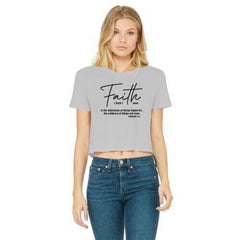 Faith The Substance of Things Hoped For, Black Graphic Text Women's Classic Cropped Raw Edge T-Shirt