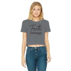 Faith The Substance of Things Hoped For, Black Graphic Text Women's Classic Cropped Raw Edge T-Shirt