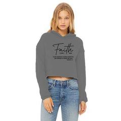 Faith The Substance of Things Hoped For, Black Graphic Text Cropped Raw Edge Hoodie