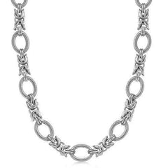 Sterling Silver  Rhodium Plated Knot Style and Textured Oval Chain Necklace, size 18''