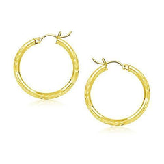 14k Yellow Gold Diamond Cut Hoop Earrings (20mm)