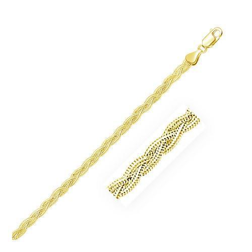 3.5mm 14k Yellow Braided Foxtail Anklet, size 10''