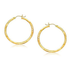 14k Yellow Gold Fancy Diamond Cut Hoop Earrings (35mm Diameter)