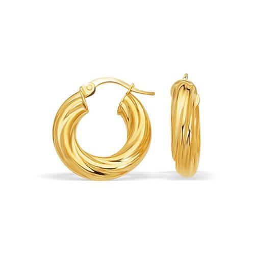 14k Yellow Gold Fancy Twist Hoop Earrings (7/8 inch Diameter)