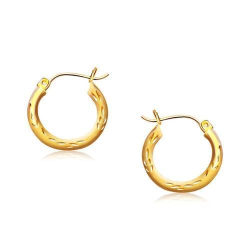 14k Yellow Gold Fancy Diamond Cut Hoop Earrings (5/8 inch Diameter)