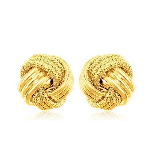 14k Yellow Gold Love Knot with Ridge Texture Earrings