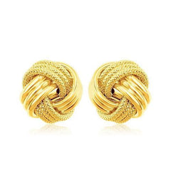 14k Yellow Gold Love Knot with Ridge Texture Earrings