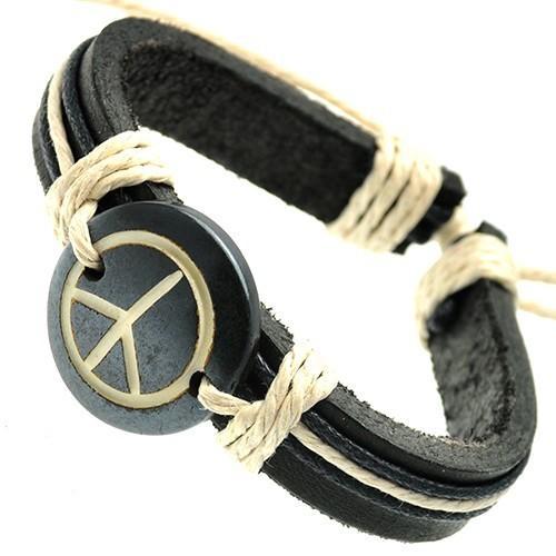 Unisex Leather Bracelet with Peace Sign