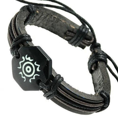 Unity Symbol on Black Bone ID Leather Bracelet