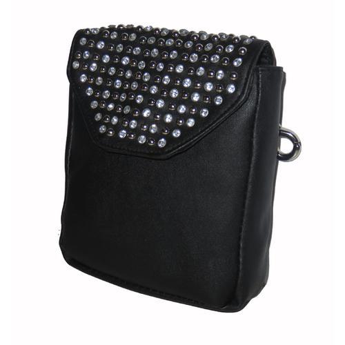 Black Leather Studded Clip Pouch w/Detachable Strap