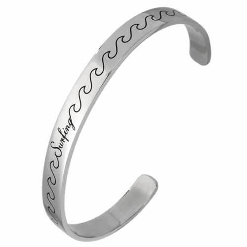 Men's Stainless Steel Bangle with Etched Waves